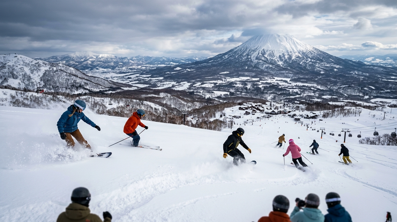 International skiers and snowboarders at Niseko Hokkaido