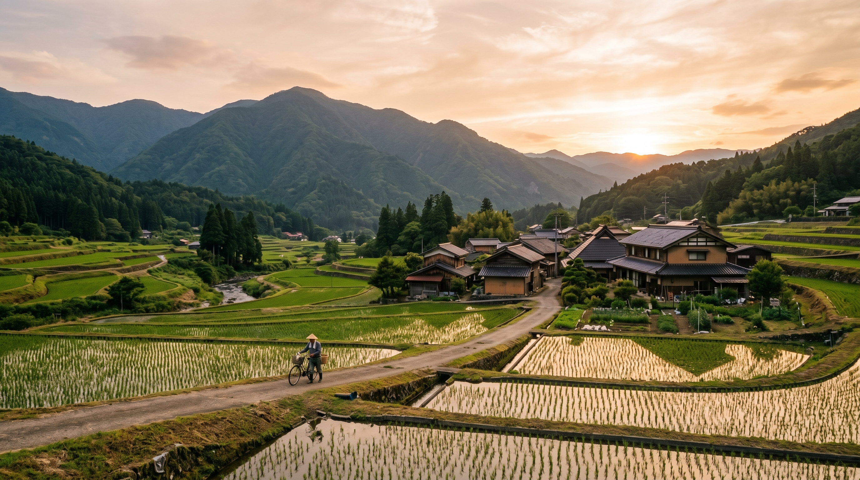 四国の美しい田園風景と伝統的農家