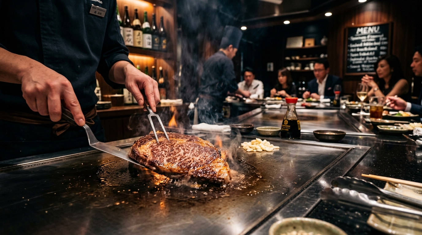 高級国際レストランで焼かれる極上A5和牛