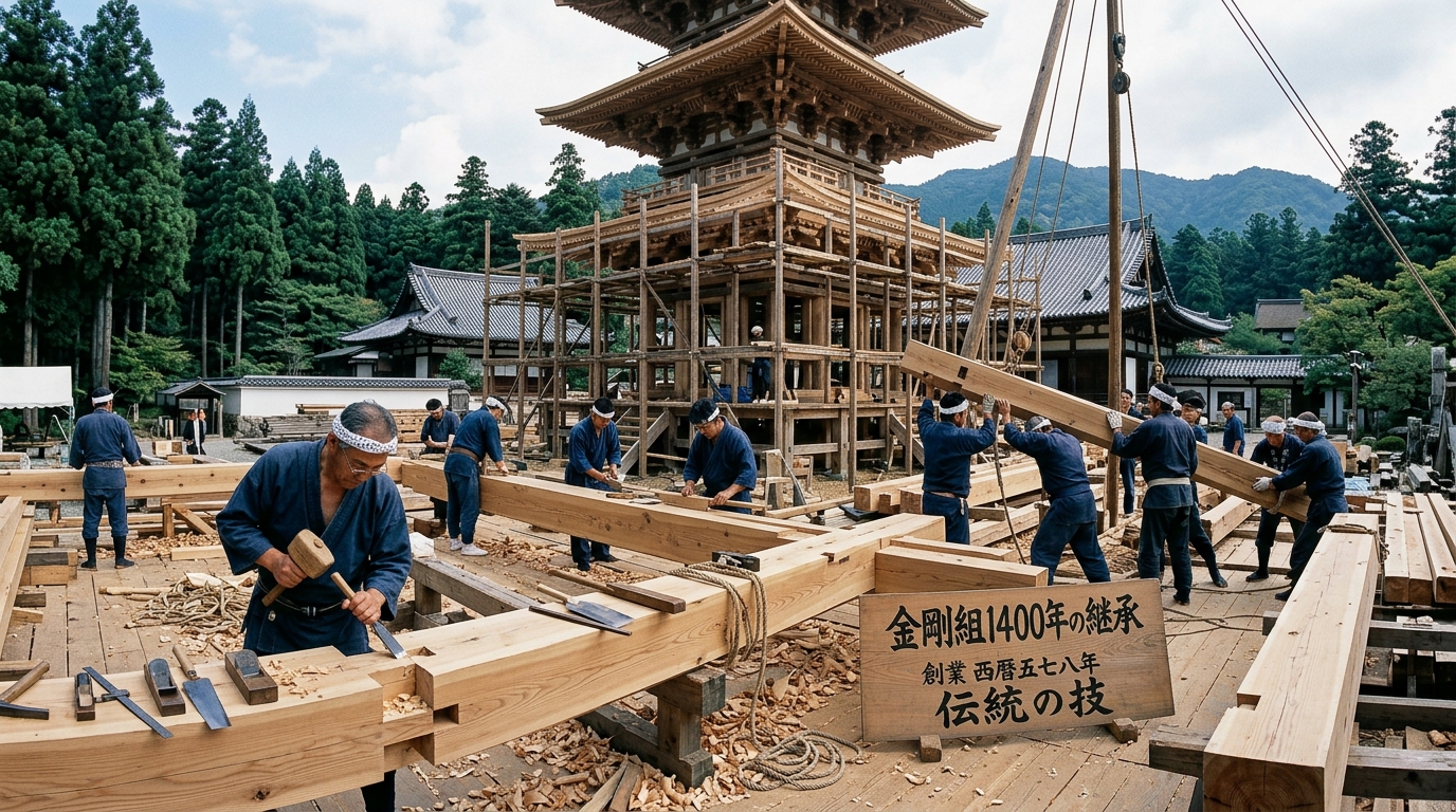 1400年続く金剛組の伝統的な寺院建築職人