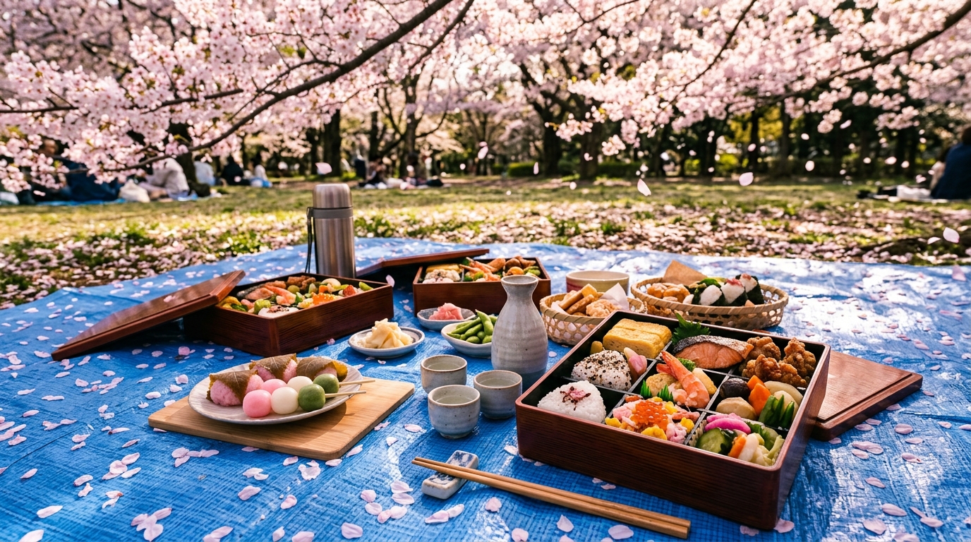花見の食卓——桜色の弁当と春の彩り