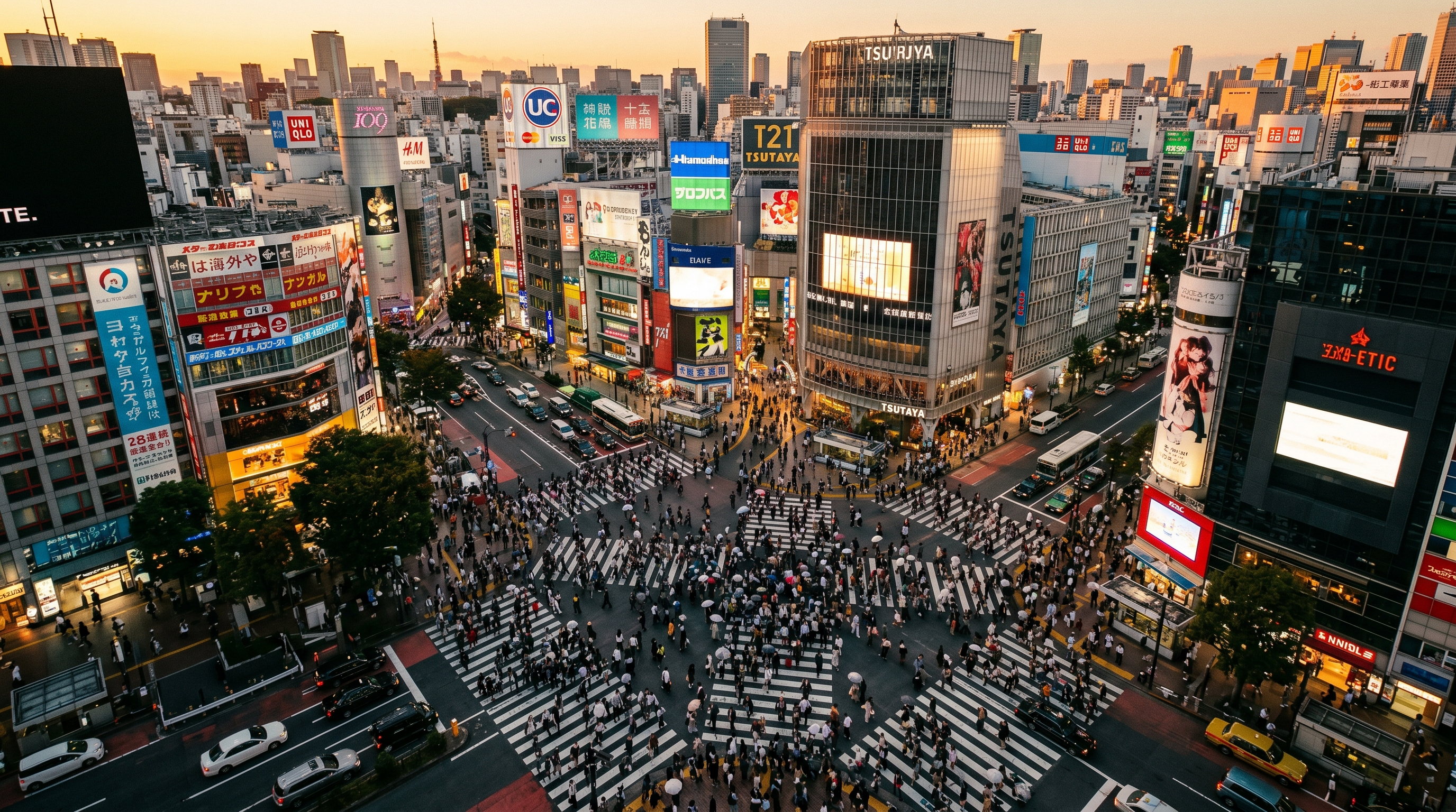 東京渋谷スクランブル交差点の異常な人口密度