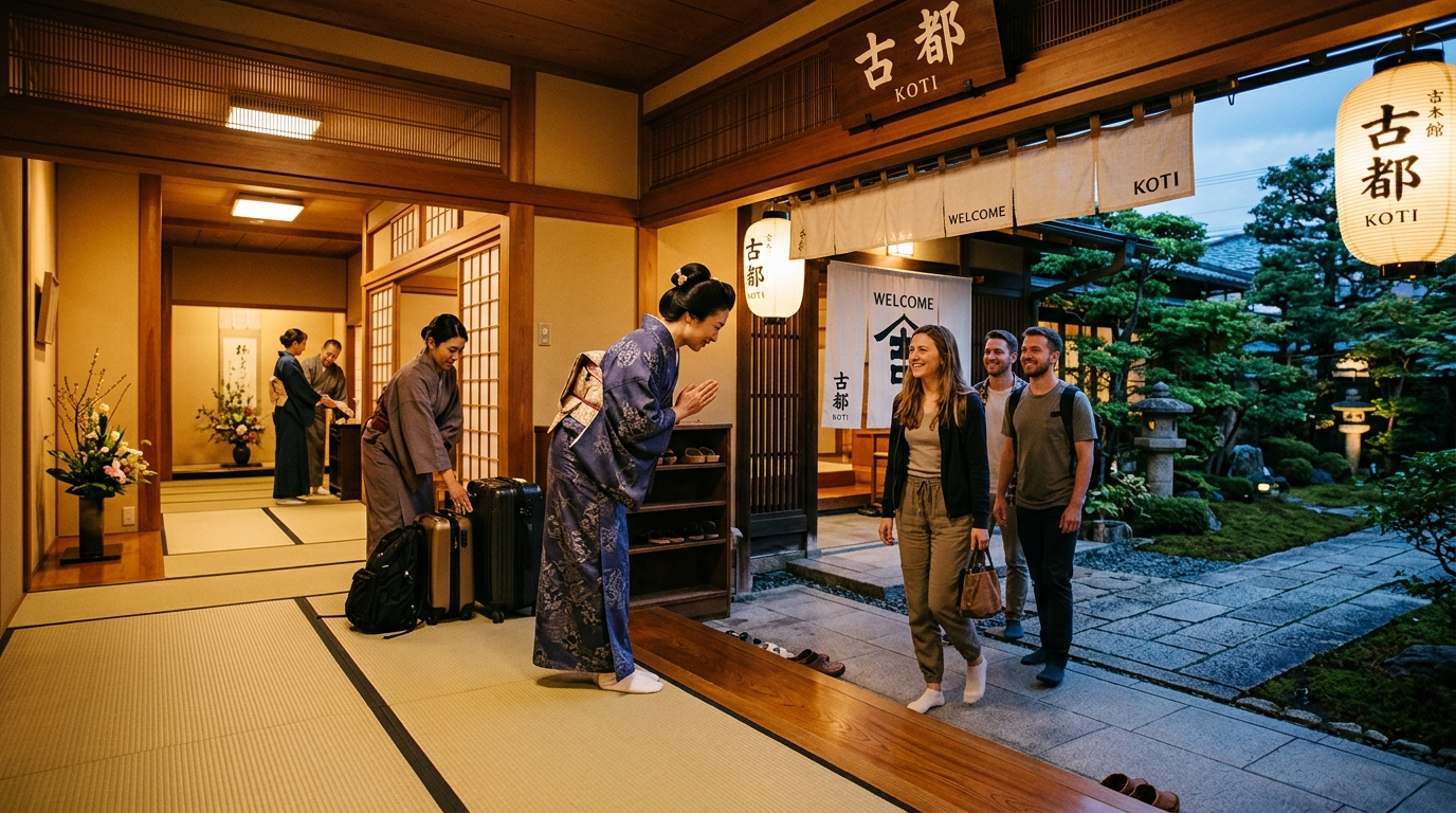 Japanese ryokan welcoming international guests with omotenashi