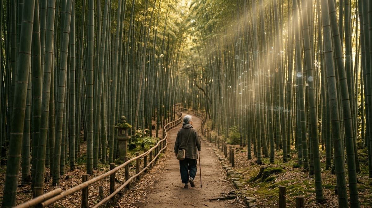 A beautiful landscape where technology and traditional Japanese culture exist in harmony
