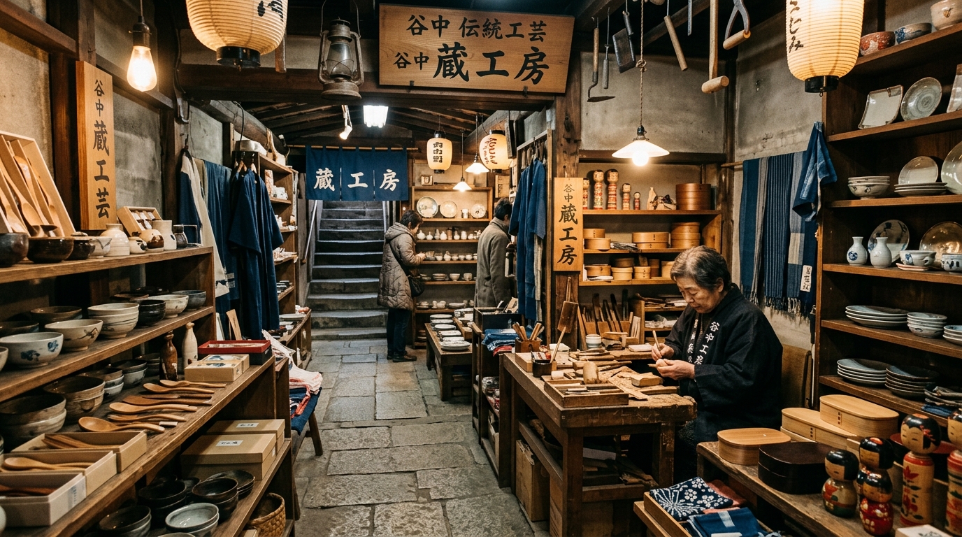 東京谷中の隠された地下の工芸品店