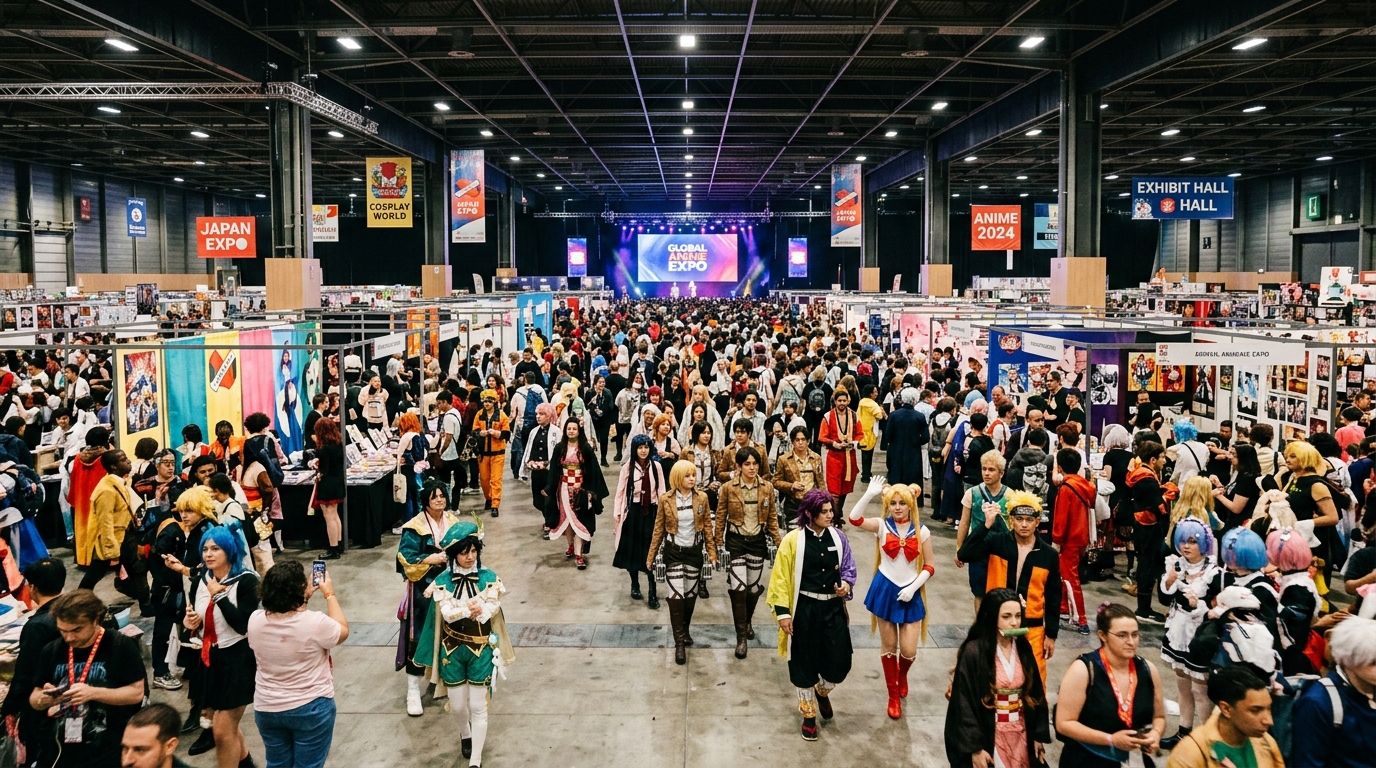 Huge anime convention with thousands of cosplay fans