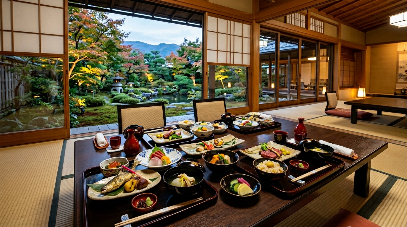 美しく盛り付けられた懐石料理の一品