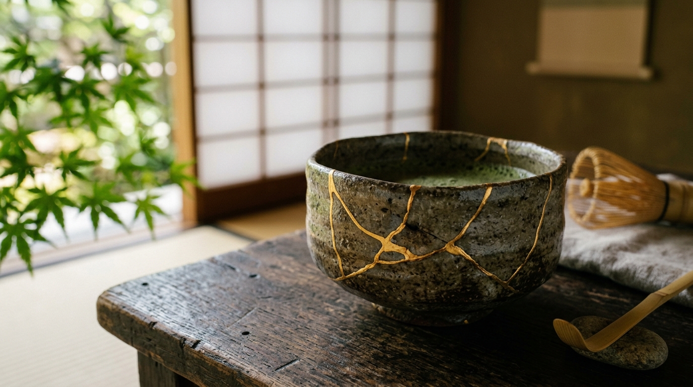 美しい金継ぎで修復された日本の陶磁器茶碗