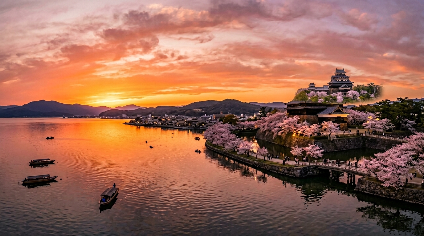松江城と宍道湖の夕景
