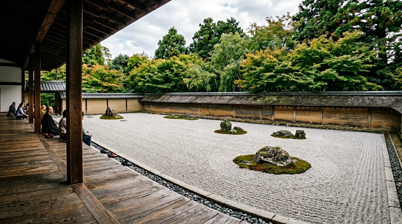 龍安寺の石庭——白砂と15個の石が配された世界最古のミニマリズム空間
