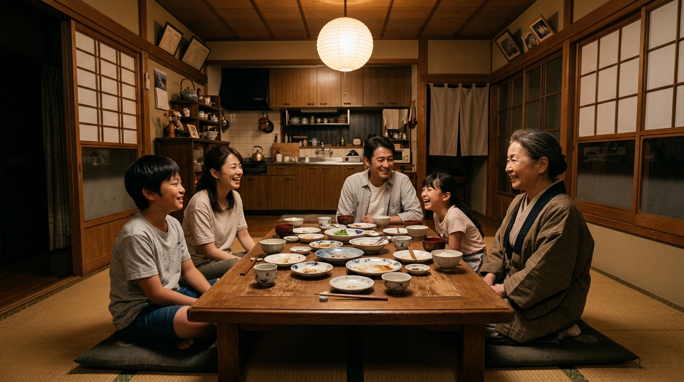 完全にきれいになった皿が無駄なしを示す家族の食事テーブル