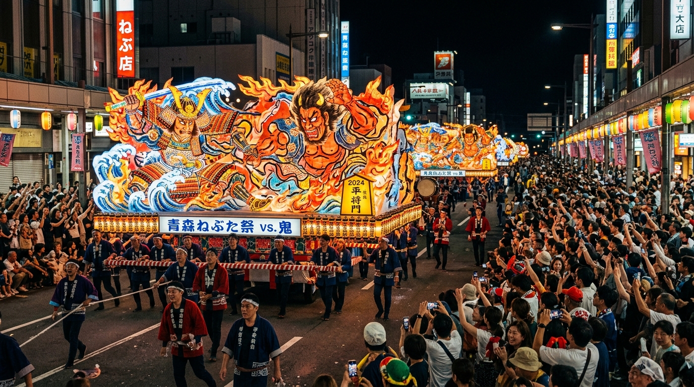 青森ねぶた祭りの巨大な灯籠と熱気あふれるパレード