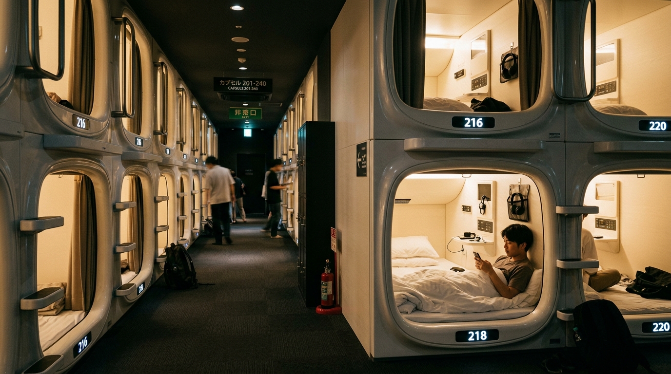 日本のカプセルホテルポッド