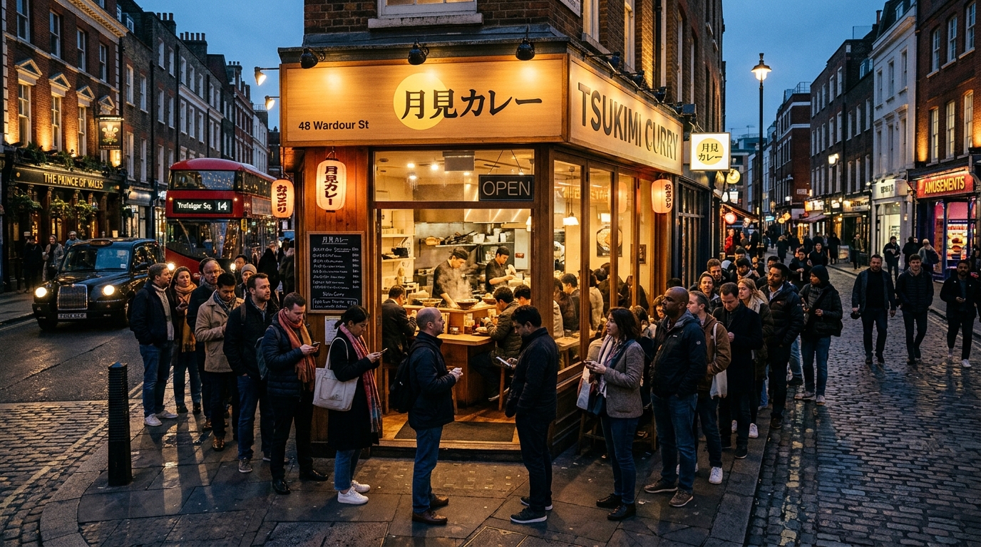 ロンドンで日本式カレー店に並ぶ外国人客